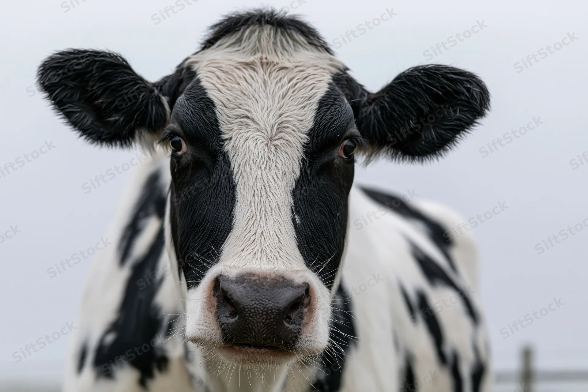 Black and white holstein cow facing camera in a field