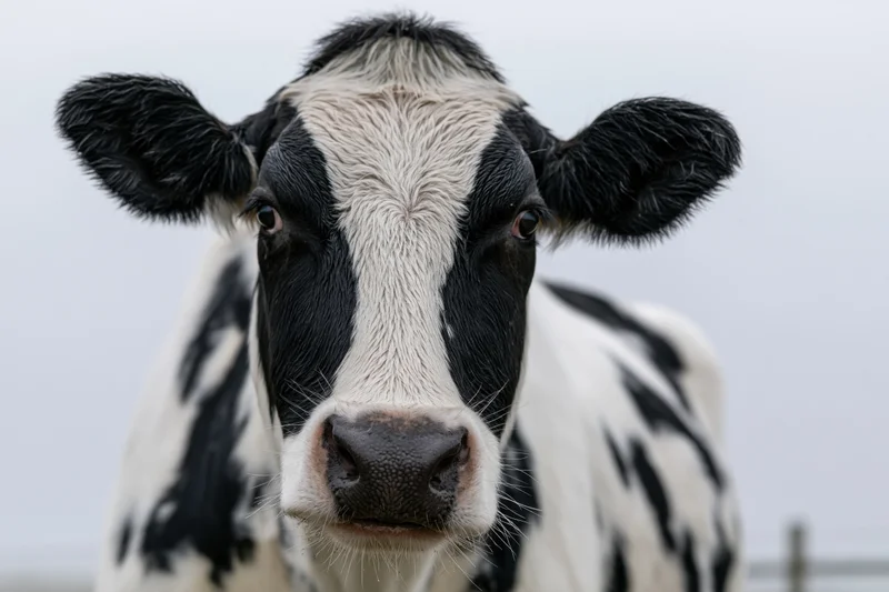 Black and white holstein cow facing camera in a field