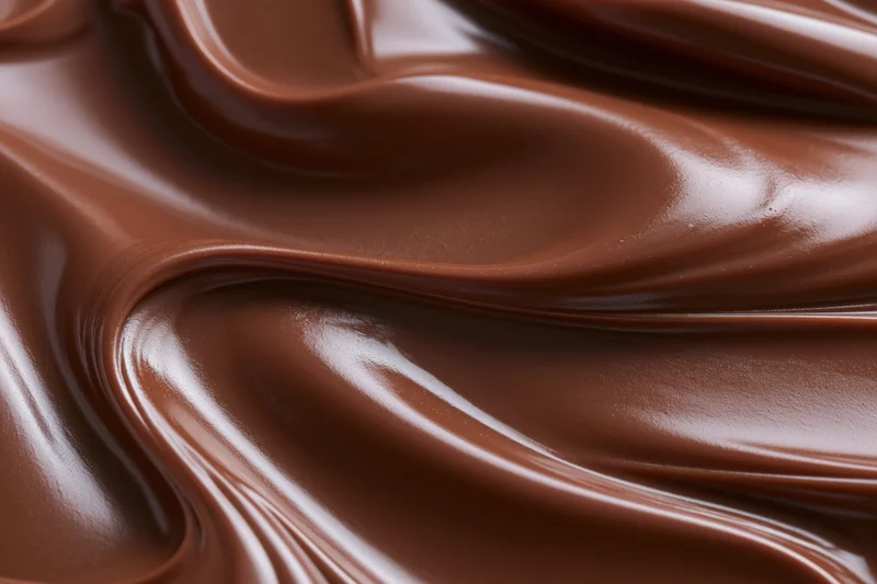 Melted milk chocolate spread in smooth swirls across a flat surface