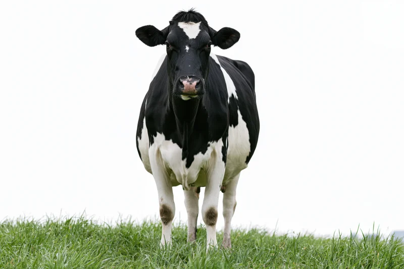 Black and white holstein cow standing in green grass field