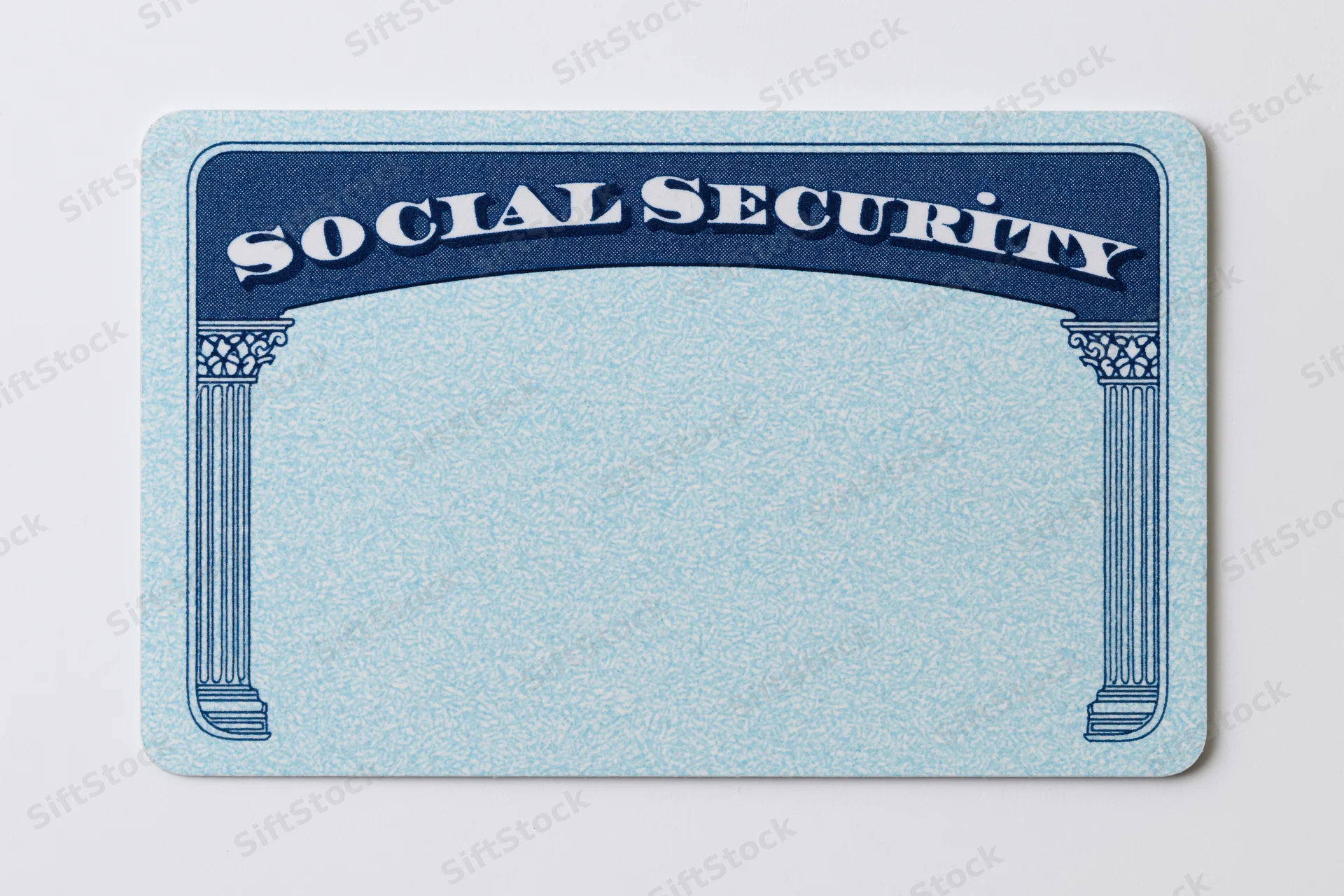 Blank us social security card lying flat on white background