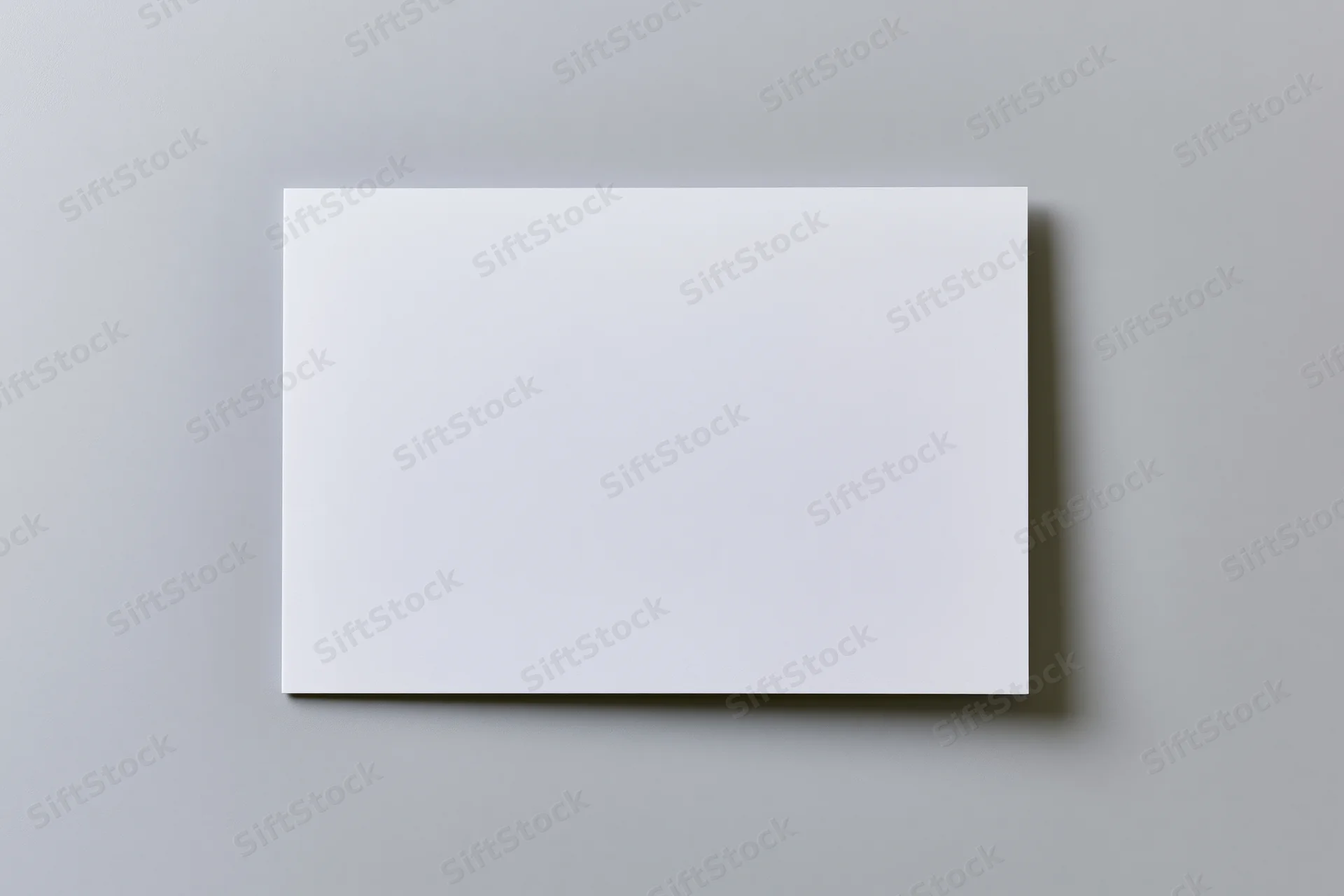 Blank white brochure lying flat on gray surface