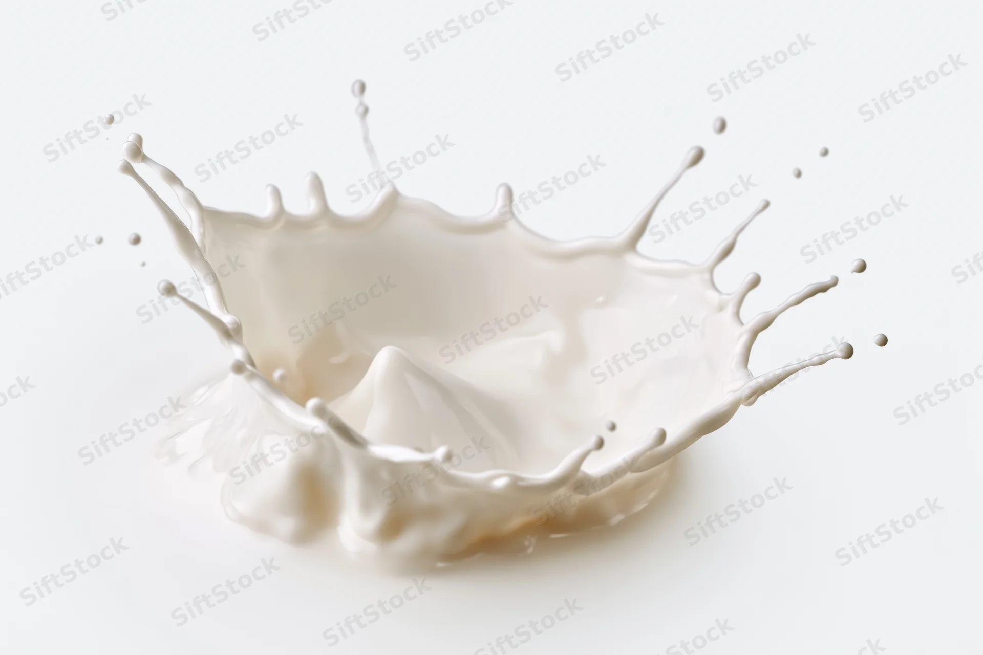 Milk splash frozen in motion against white background