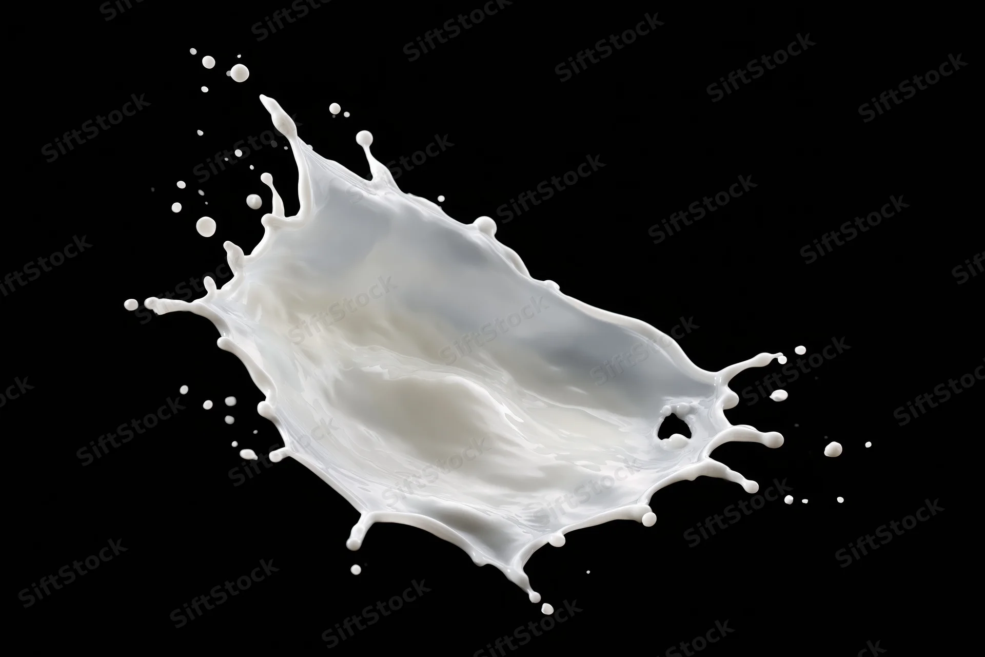 Milk splash frozen in motion against black background