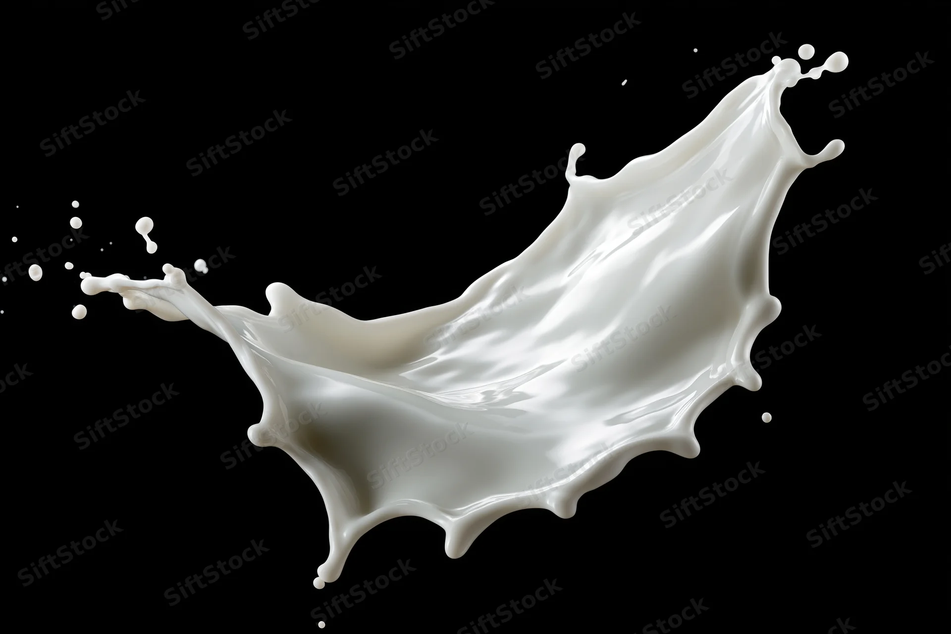 Milk splash frozen in mid-air against black background