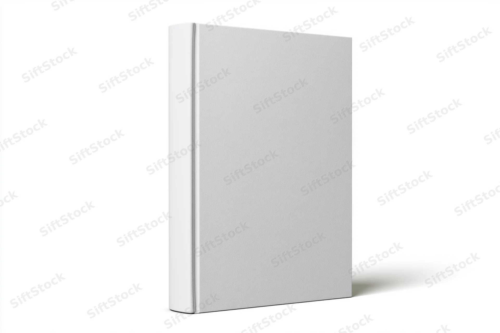 Blank white hardcover book standing upright on white background