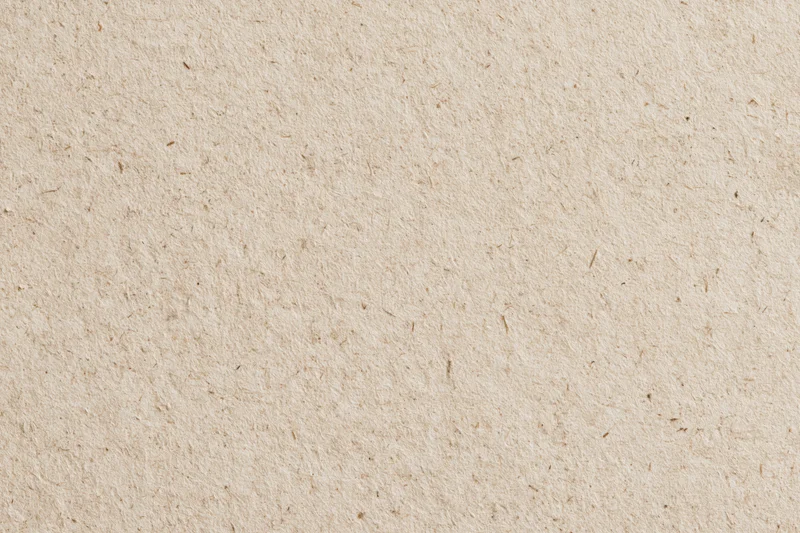 Close-up flat lay of a sheet of recycled kraft paper filling the frame with visible fibers and natural texture