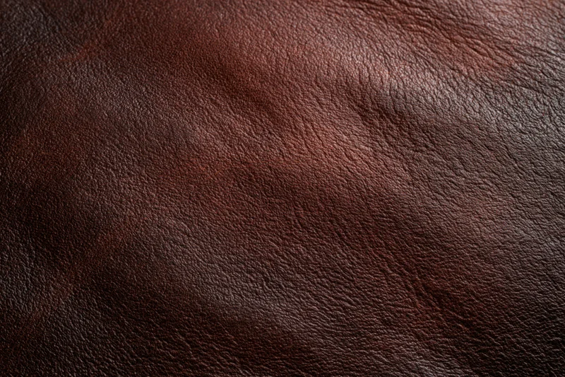 Close-up of aged dark brown leather surface with visible grain and texture