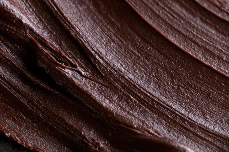 Close-up of thick chocolate spread with glossy texture and smooth folds