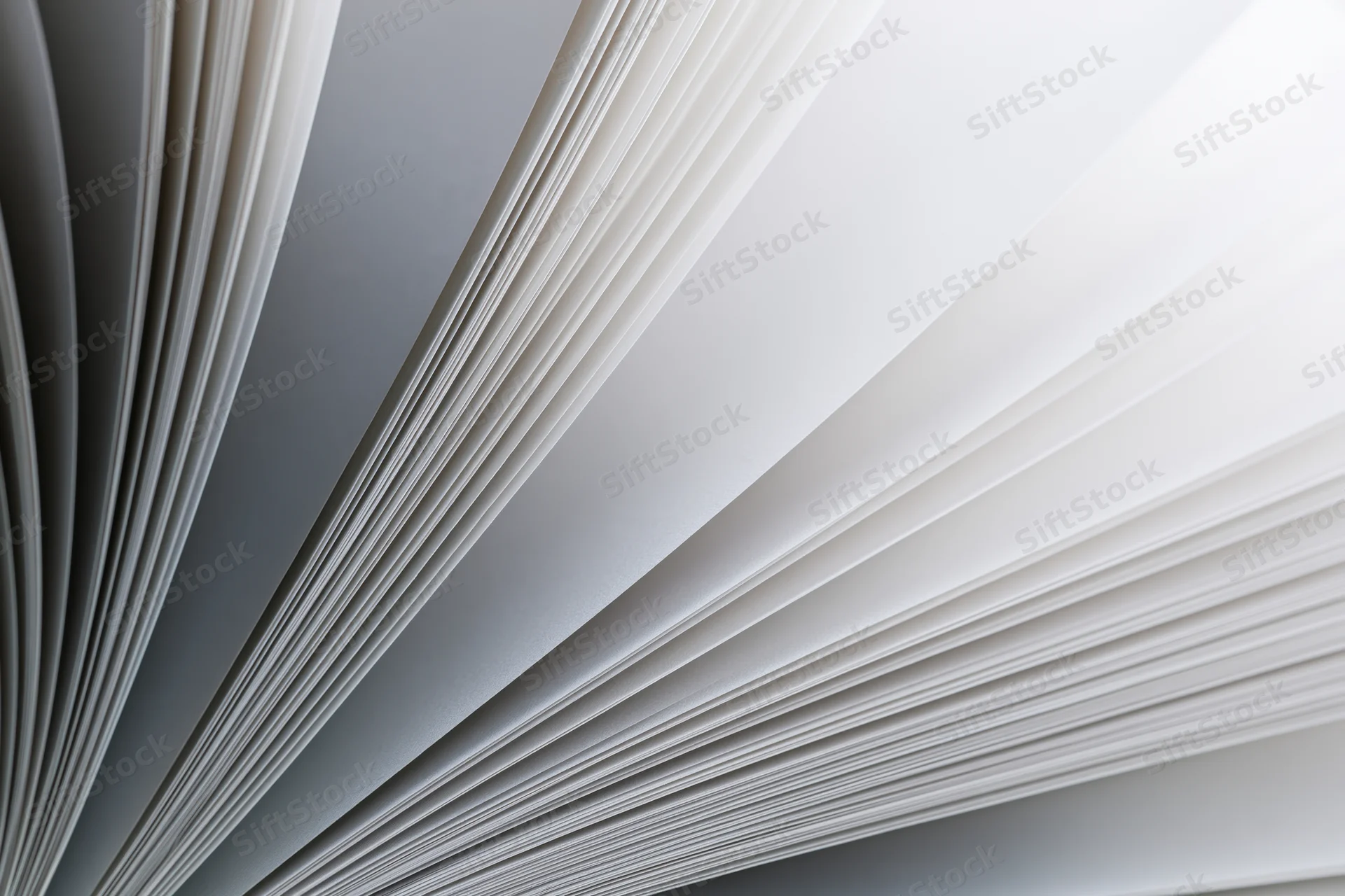 Fanned open book pages curving outward in close-up macro view