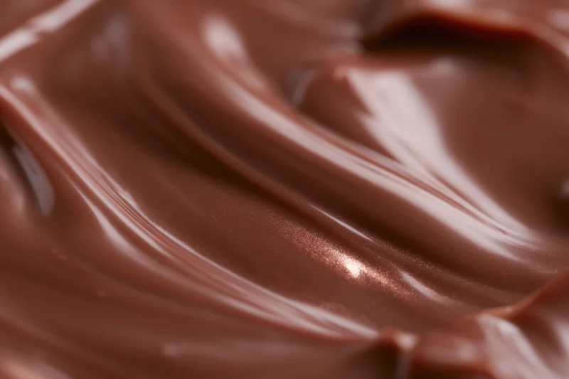 Close-up of smooth milk chocolate spread with swirling texture and glossy surface