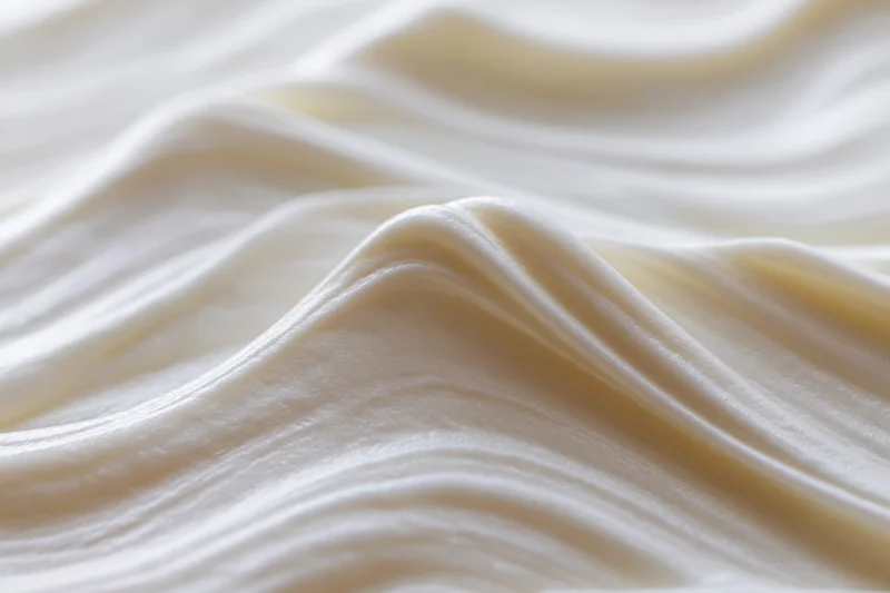 Close-up of thick white cream with smooth glossy texture