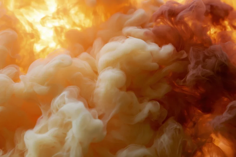 Cream and amber ink dispersing in water creating swirling abstract patterns