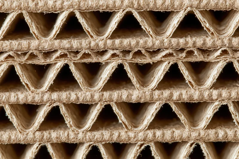 Close-up of layered corrugated cardboard cross-section filling the frame