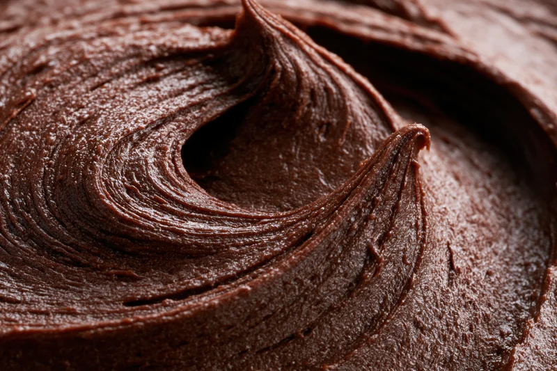 Close-up of dark chocolate buttercream frosting swirl