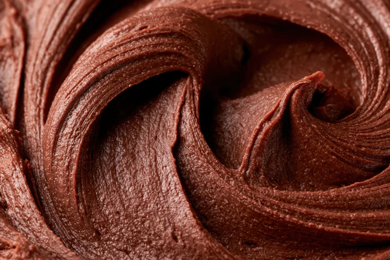 Close-up of dark chocolate buttercream frosting swirl
