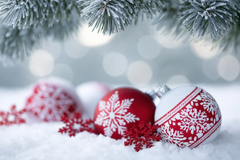 Red and white Christmas ornaments snowflake patterns resolution