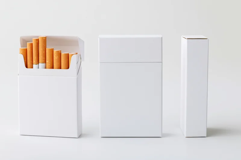 Three blank white cigarette packs arranged side by side on a plain white surface