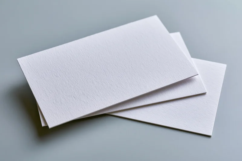 Two blank white textured business cards stacked slightly offset on a gray surface