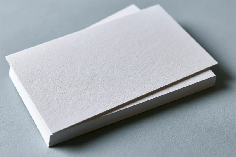 Stack of blank white textured business cards on gray surface