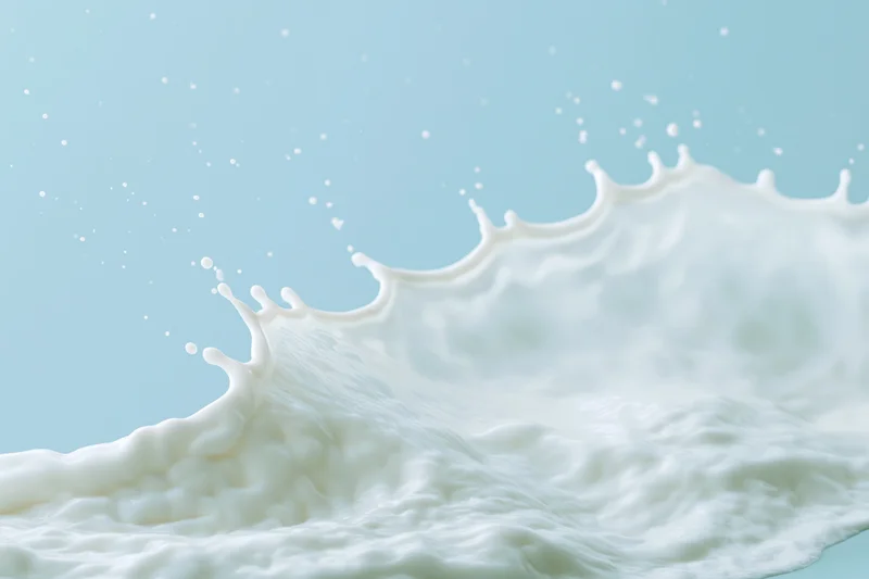 White milk splash forming a wave shape against a light blue background