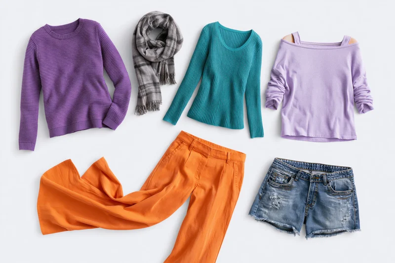 Six women's clothing items arranged in flat lay collage on white background