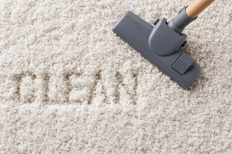 Vacuum cleaner head on beige carpet with visible cleaning path