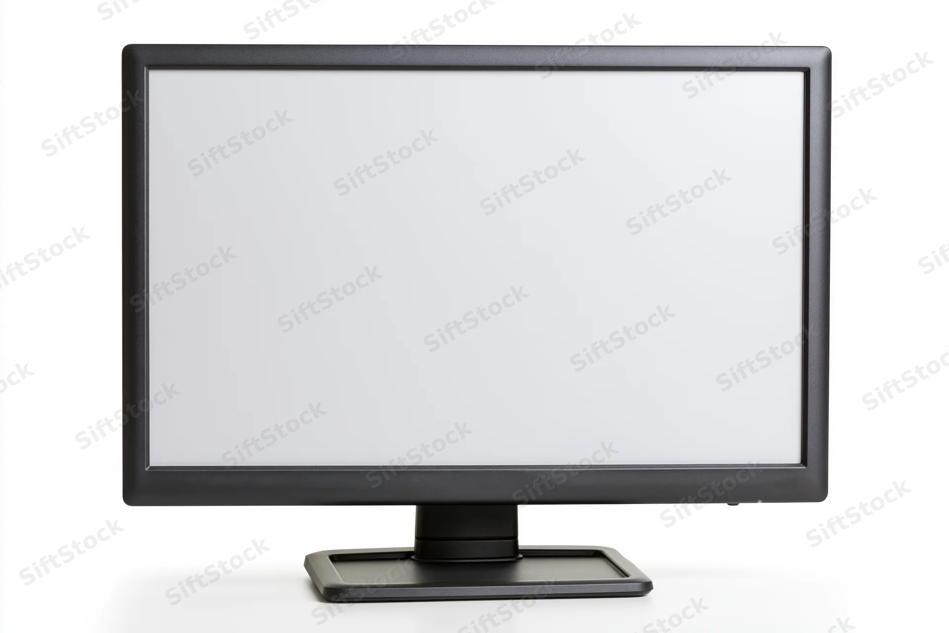 Dark charcoal computer monitor with blank white screen isolated on white background