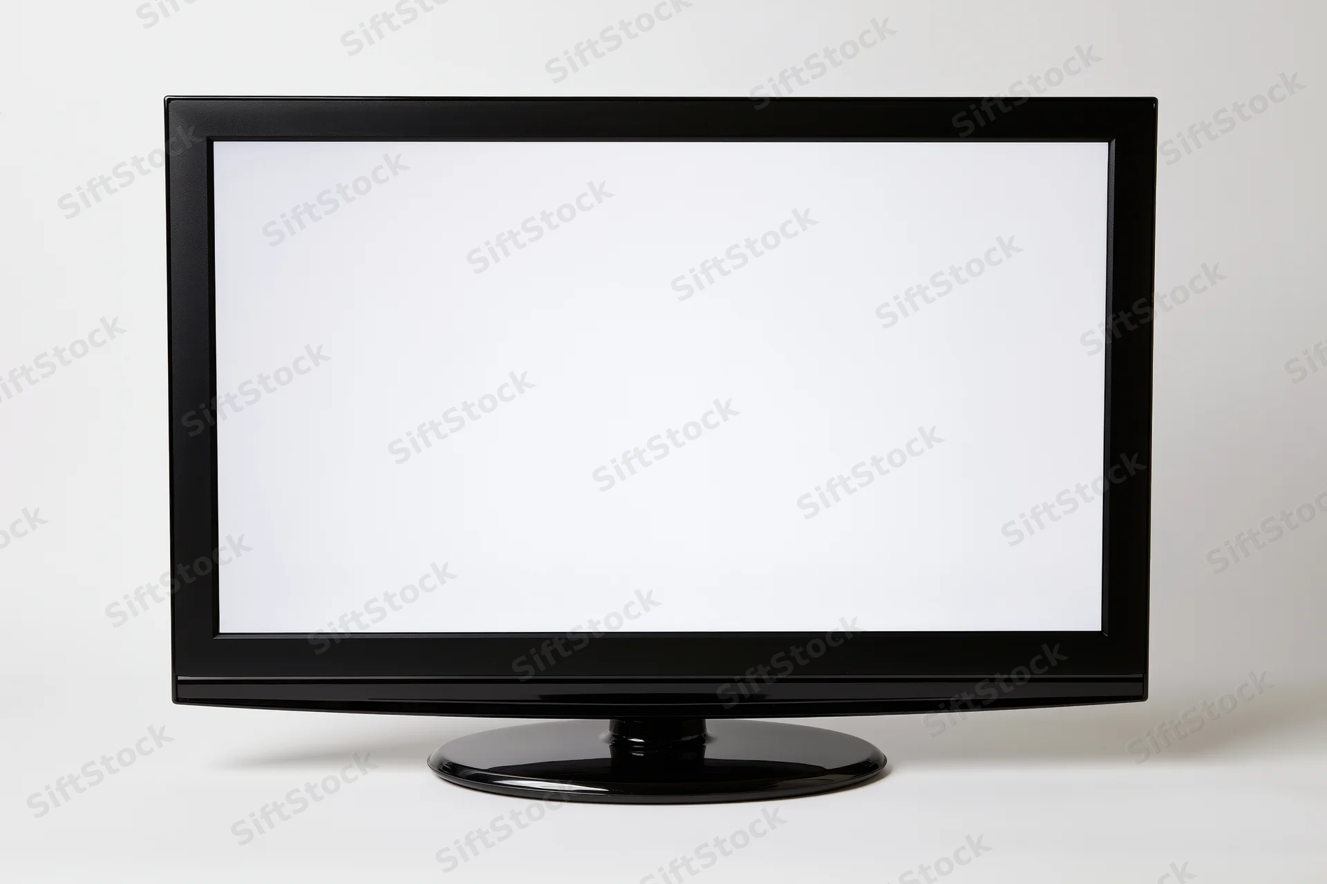 Flat-screen led television with blank white screen on white background