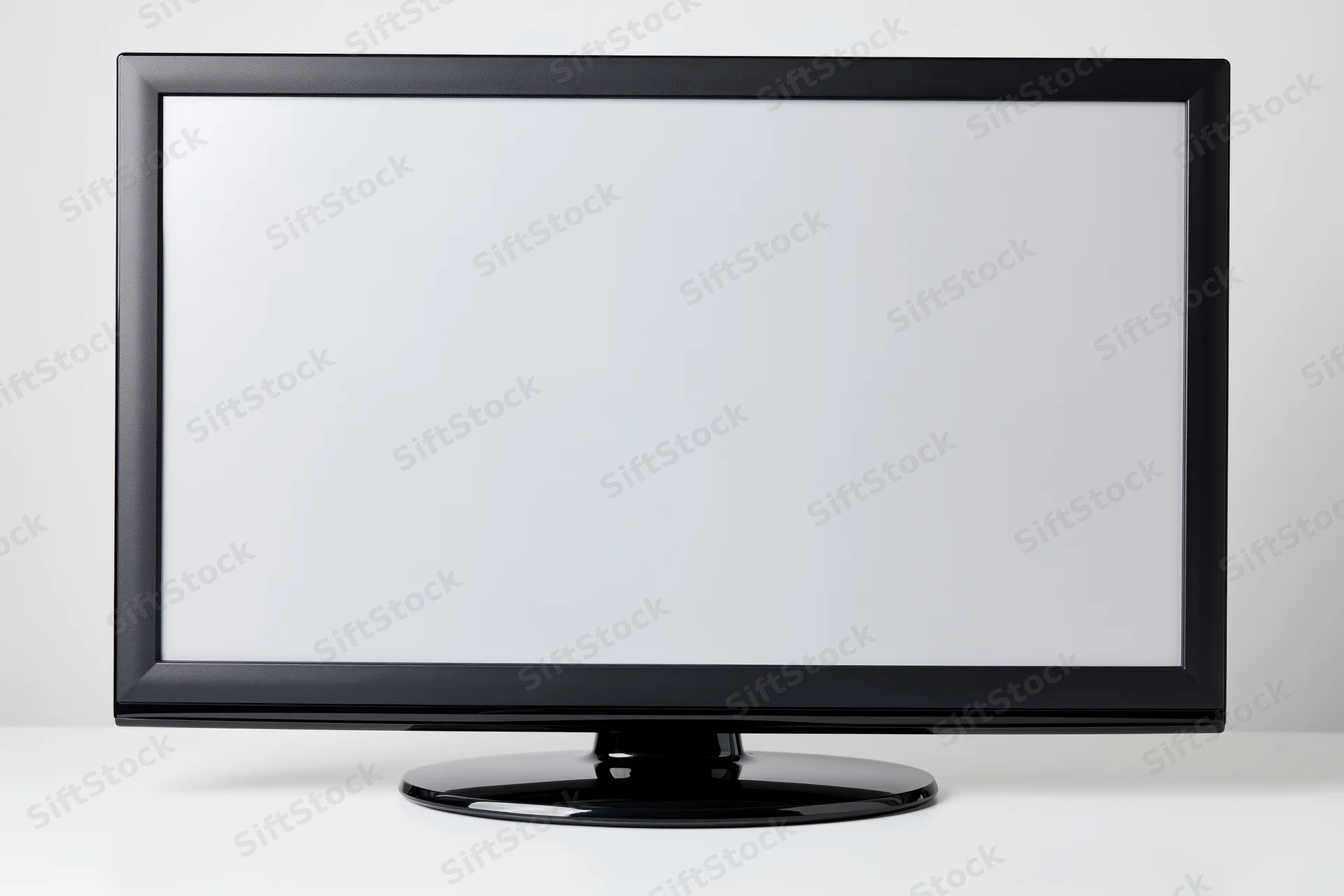 Flat-screen led television with blank white screen on white surface