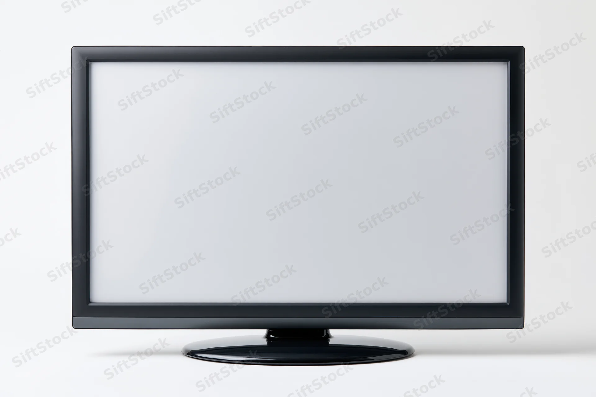 Flat-screen led television with blank white screen on white background