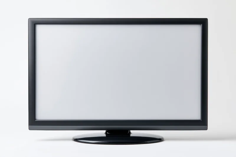 Flat-screen led television with blank white screen on white background