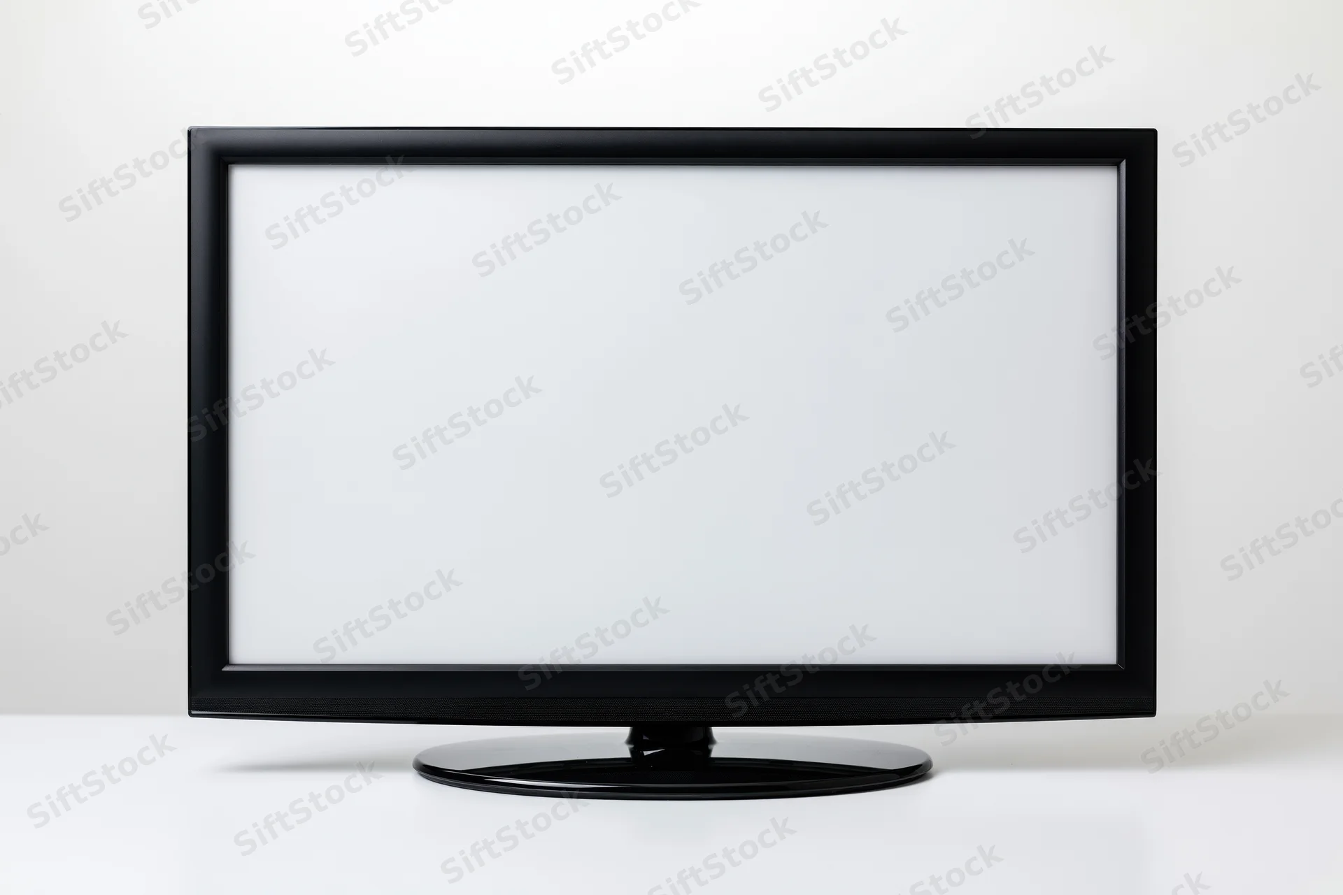 Flat-screen led television with blank white screen on white surface