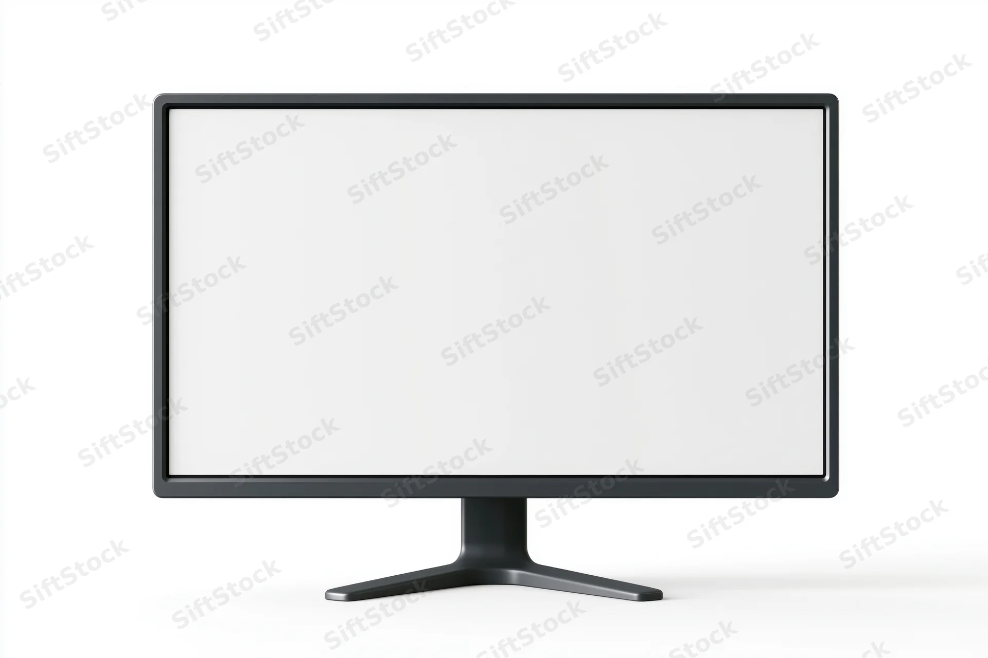 Modern flat-screen desktop monitor with blank white display isolated on white background