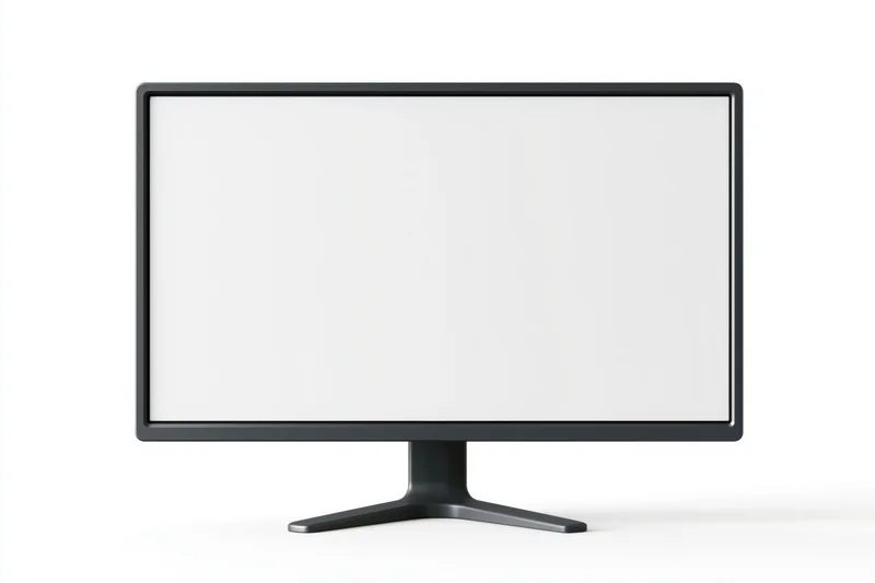 Modern flat-screen desktop monitor with blank white display isolated on white background