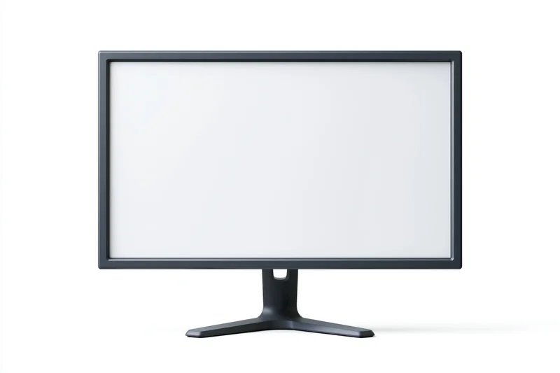 Modern flat-screen desktop monitor with blank white display on white background