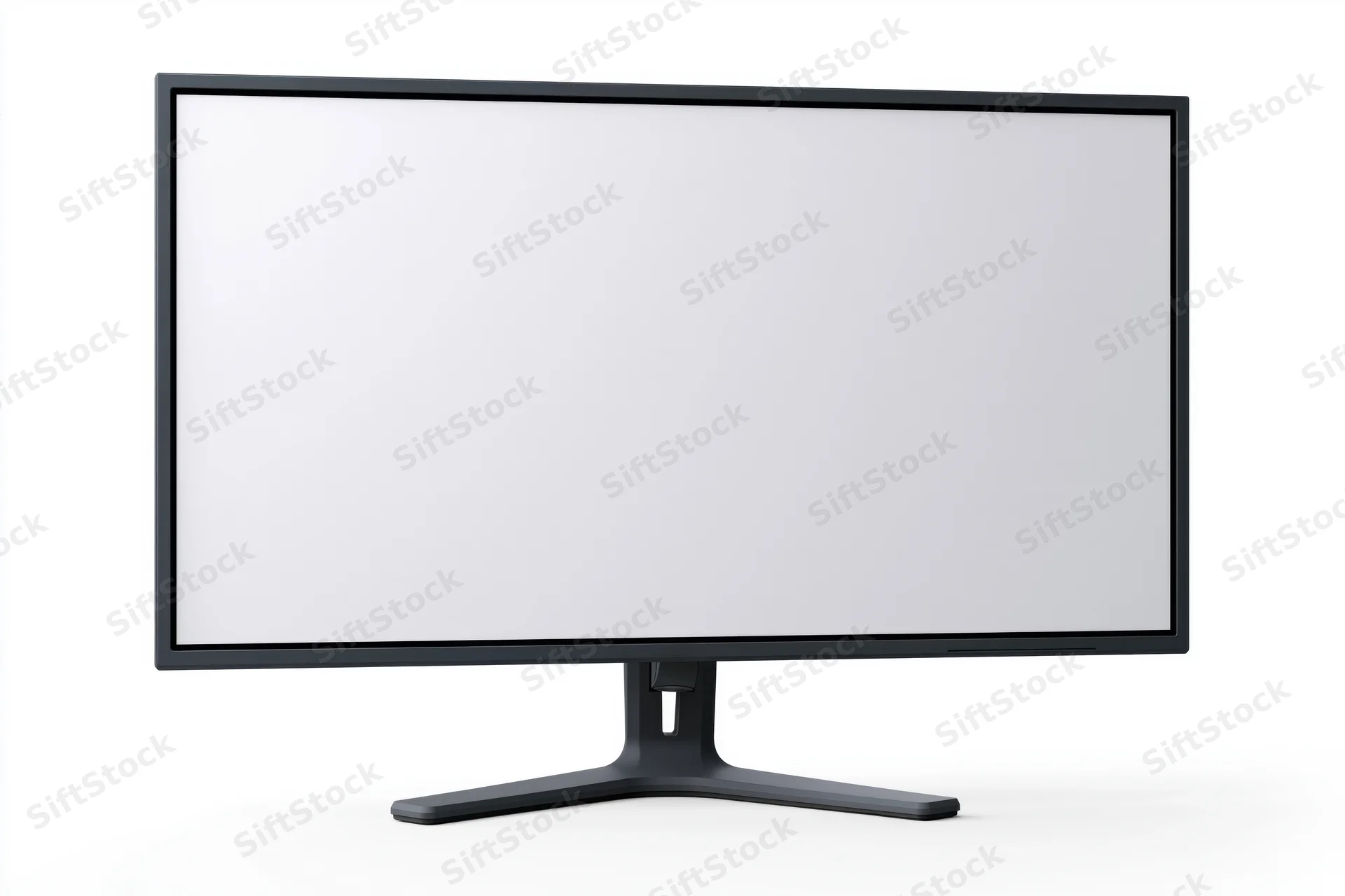 Modern flat-screen desktop monitor with blank white display on white background