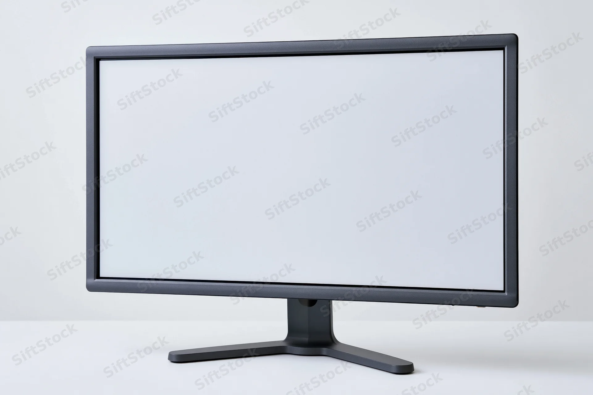 Modern flat-screen desktop monitor with blank white display on white surface