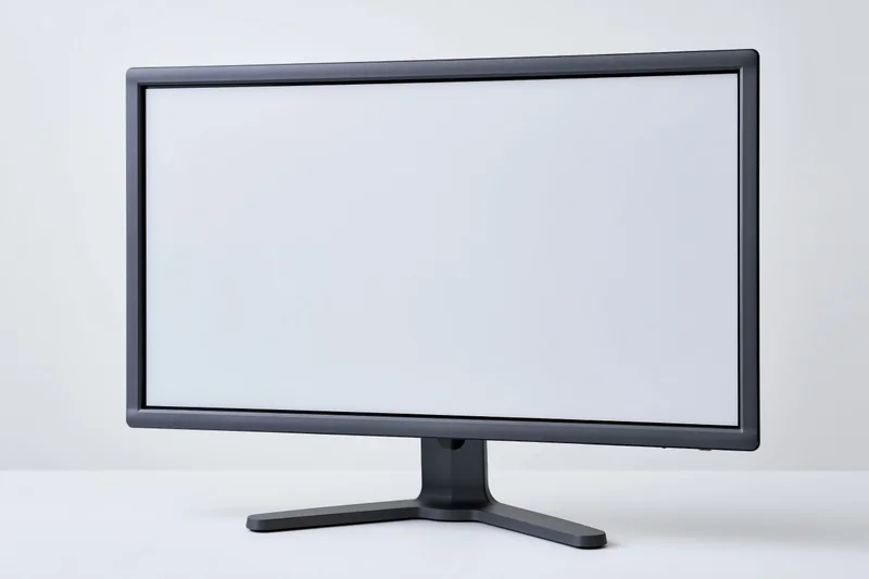 Modern flat-screen desktop monitor with blank white display on white surface