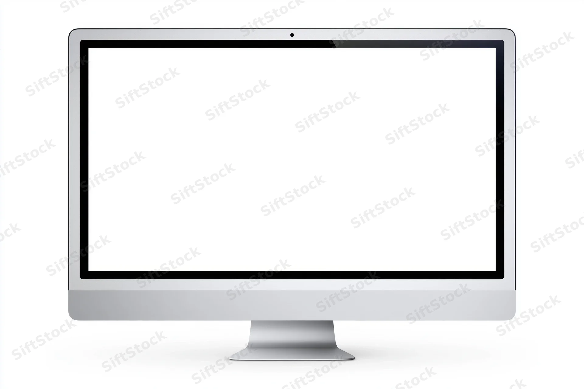 Slim all-in-one desktop computer monitor with blank white screen on white background