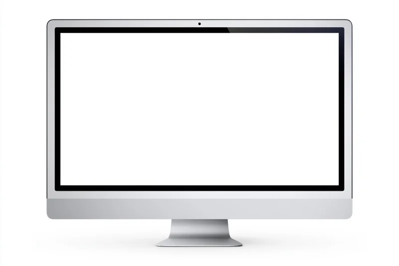Slim all-in-one desktop computer monitor with blank white screen on white background