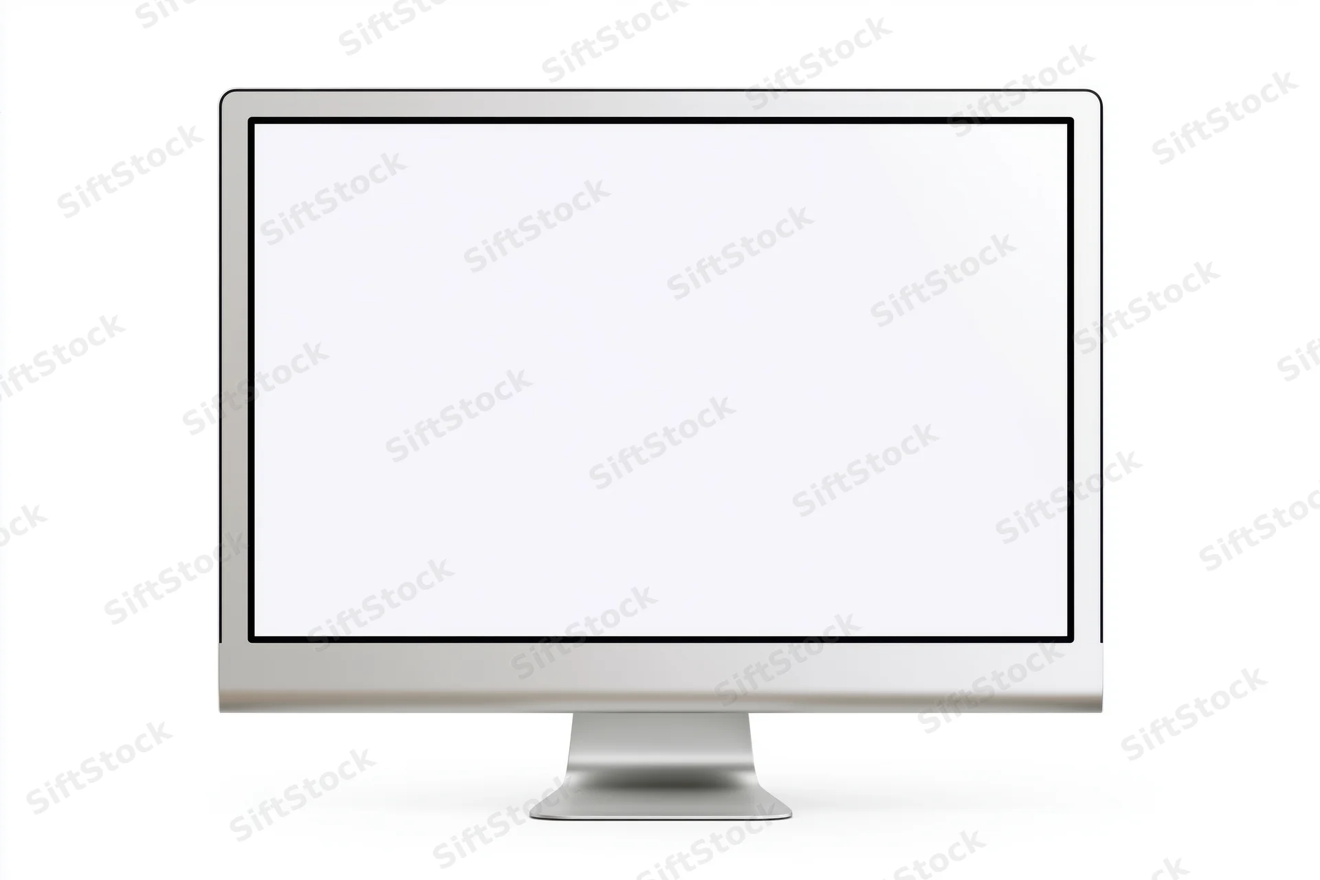 Slim all-in-one desktop computer monitor with blank white screen on white background