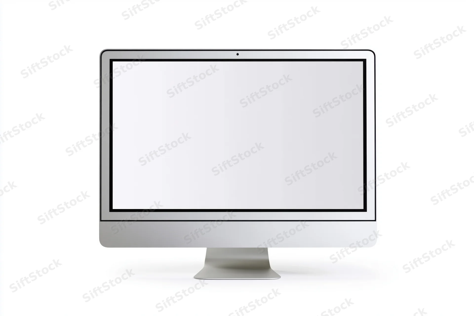 Slim all-in-one desktop computer monitor with blank white screen on white background