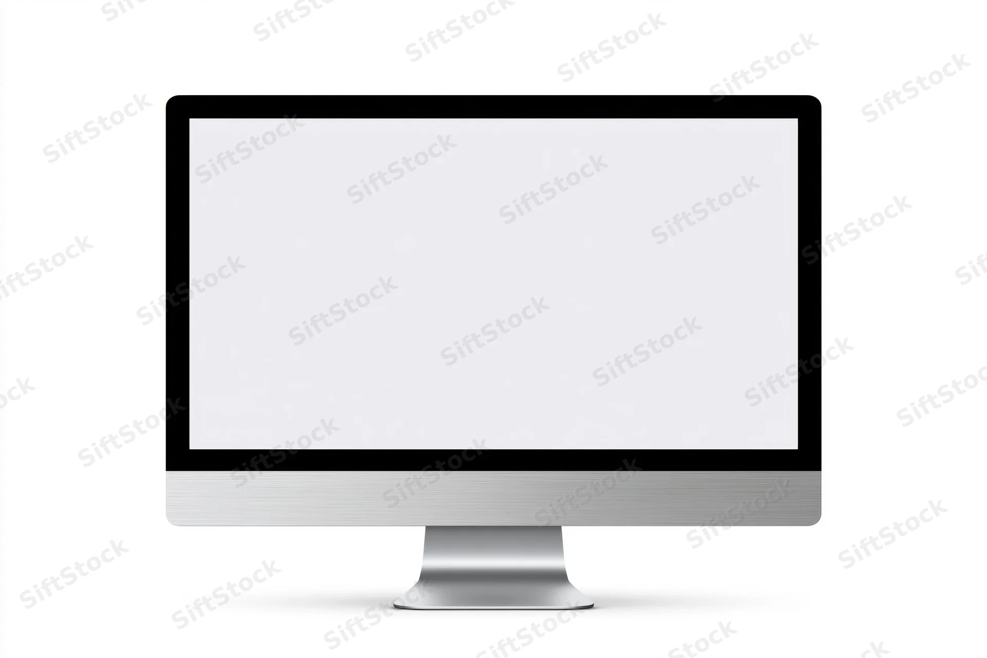 Slim desktop computer monitor with blank white screen on white background