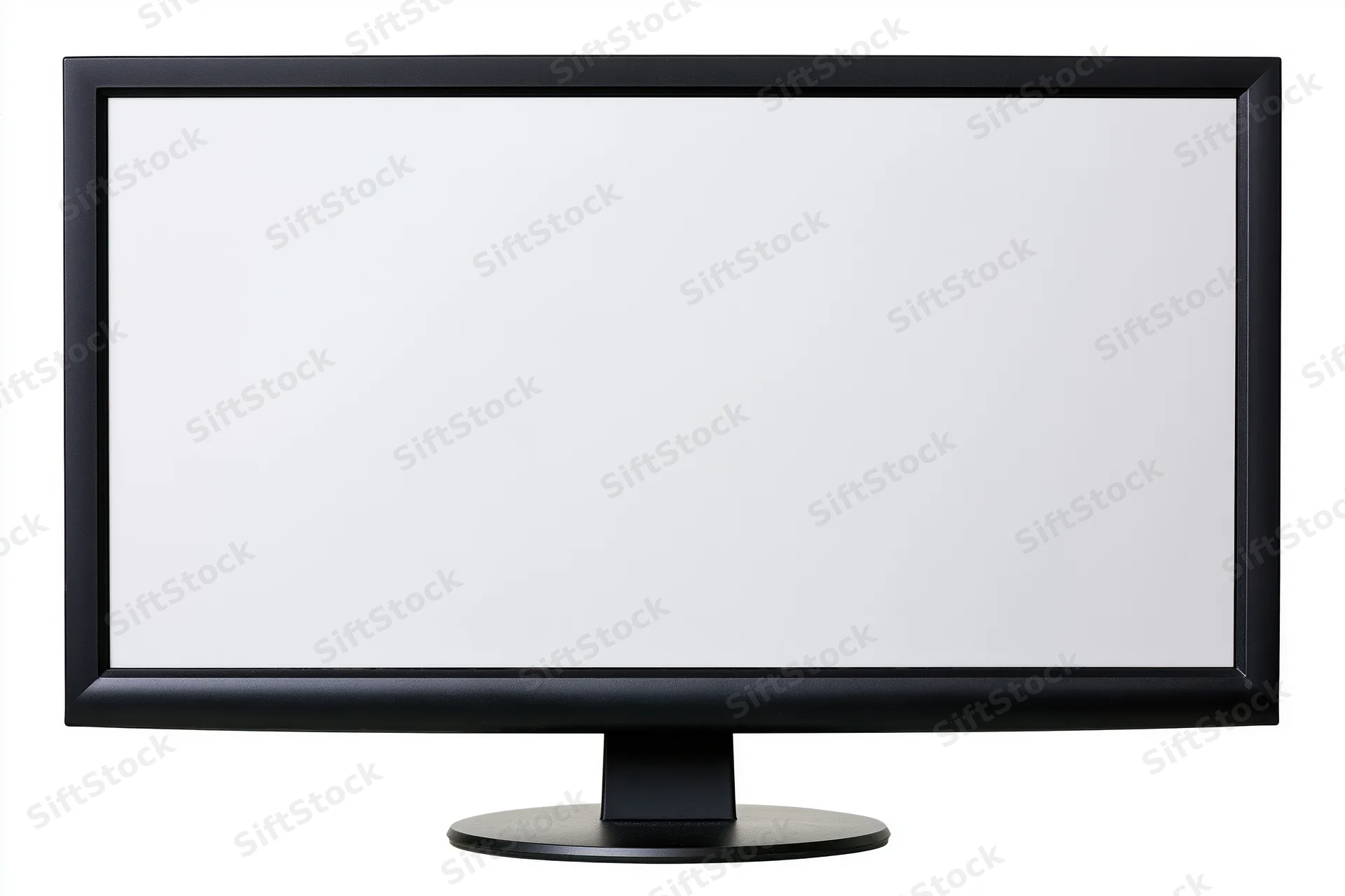 Widescreen computer monitor with blank white screen on white background
