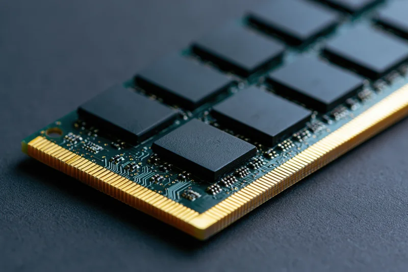 Close-up of a ddr ram memory module on a dark surface