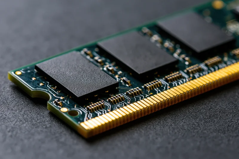 Close-up of a ddr ram memory module on a dark surface