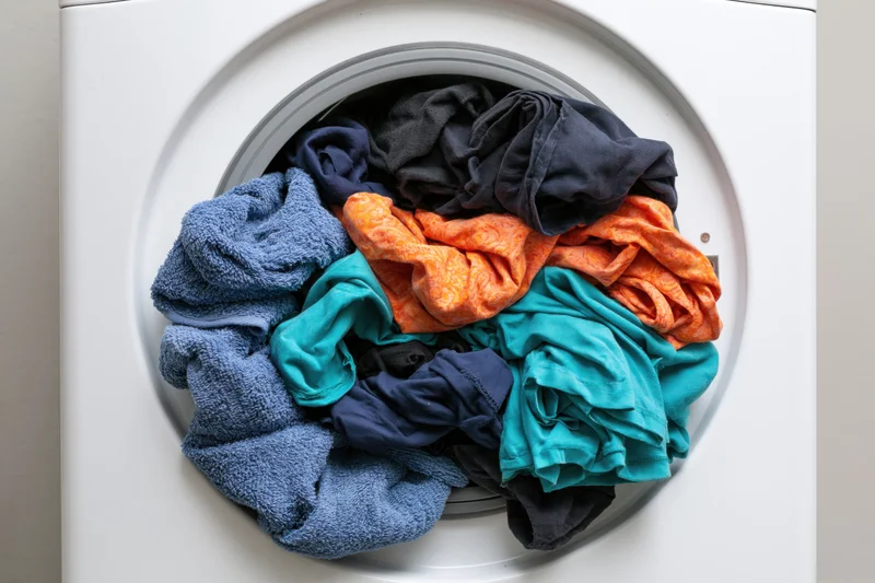 Clothes loaded into front-loading washing machine drum