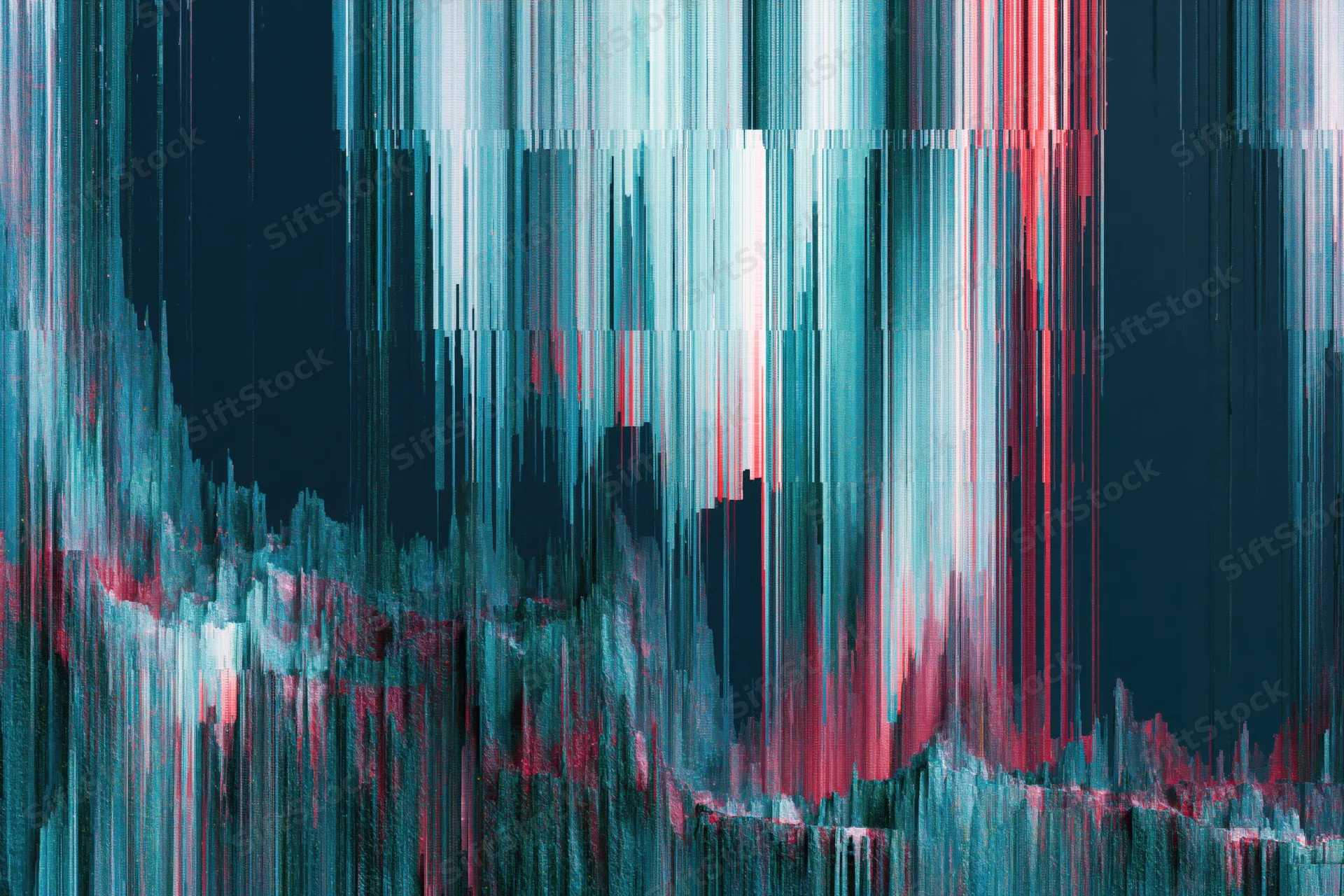 Digital screen glitch artifact filling the frame with vertical color distortions and data corruption