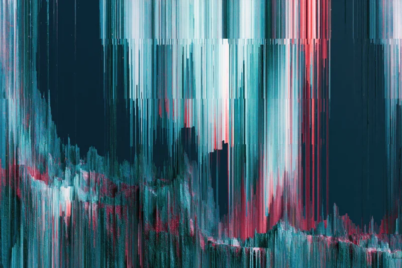 Digital screen glitch artifact filling the frame with vertical color distortions and data corruption